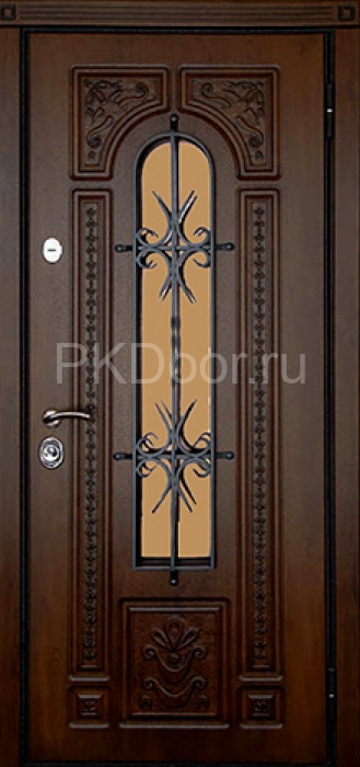 Фотография «Уличная железная дверь с ковкой коричневая №13»