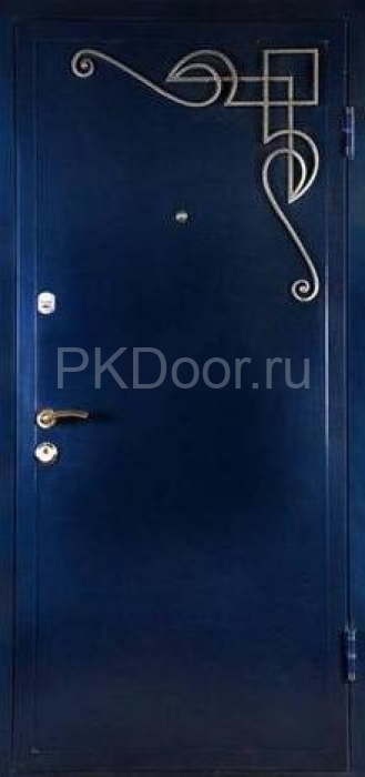 Фотография «Уличная металлическая дверь с ковкой синяя №22»