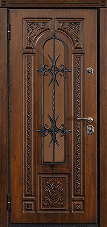 Фотография «Стальная наружная дверь с ковкой коричневая №7»