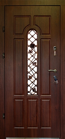 Фотография «Железная наружная дверь с ковкой венге №10»