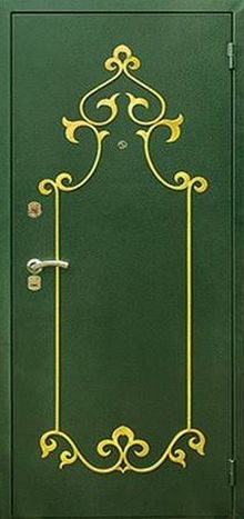 Фотография «Стальная дверь для загородного дома с ковкой зеленая №27»