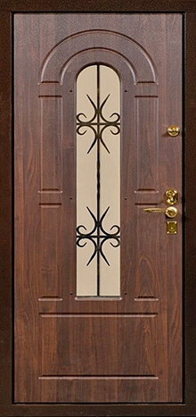 Фотография «Дверь со стеклом железная с ковкой коричневая №14»
