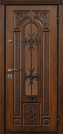 Фотография «Стальная наружная дверь с ковкой коричневая №7»