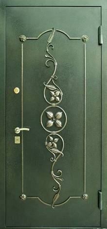 Фотография «Внешняя железная дверь кованная с порошковым напылением зеленая №4»