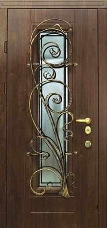 Фотография «Дверь со стеклом железная с ковкой коричневая №17»