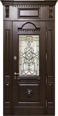 Фотография «Дверь массив дуба металлическая со стеклом №73»