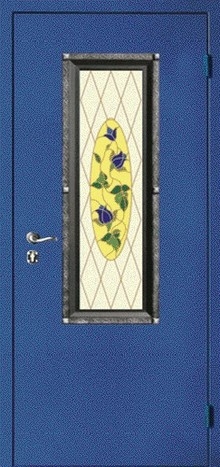 Фотография «Металлическая наружная дверь с витражом синяя №14»