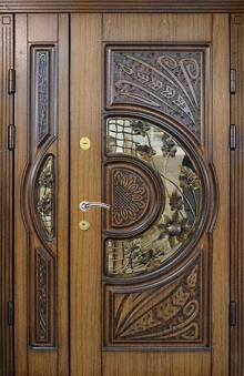 Фотография «Дизайнерская железная парадная дверь коричневая №69»