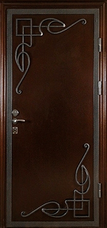 Фотография «Дверь с ковкой стальная для коттеджа коричневая №2»