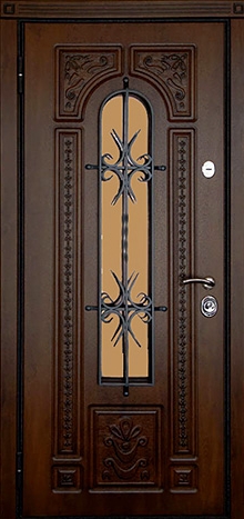 Фотография «Уличная железная дверь с ковкой коричневая №13»