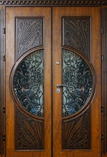 Фотография «Двухстворчатая металлическая парадная дверь коричневая №71»