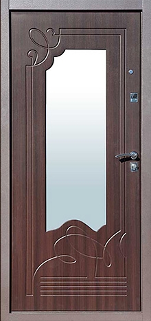 Фотография «Входная железная дверь в квартиру с зеркалом коричневая №3»