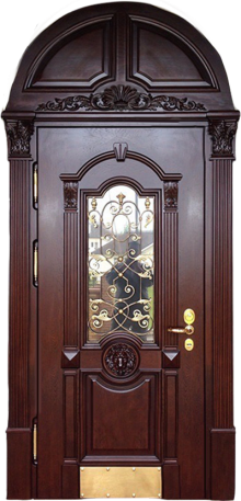 Фотография «Дверь со стеклом металлическая с отделкой массивом дуба №23»
