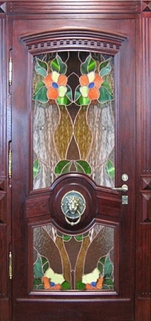 Фотография «Дверь металлическая с витражом для загородного дома №1»